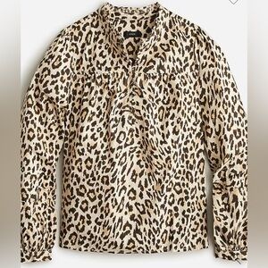 NWT J.Crew Button-front ruffleneck popover in leopard print